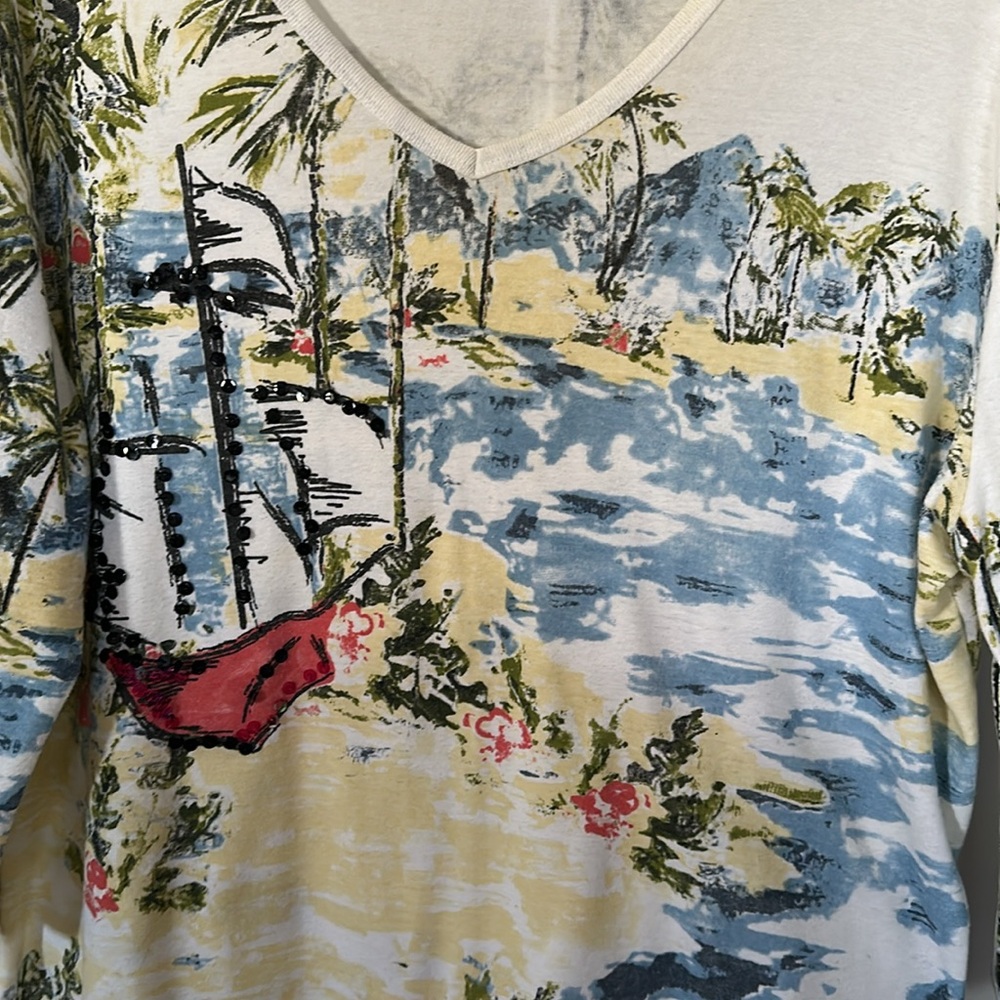 SML SPORT Women's Scenic Print Top - Multicolor - Pretty Water Scene - Picture 2 of 4